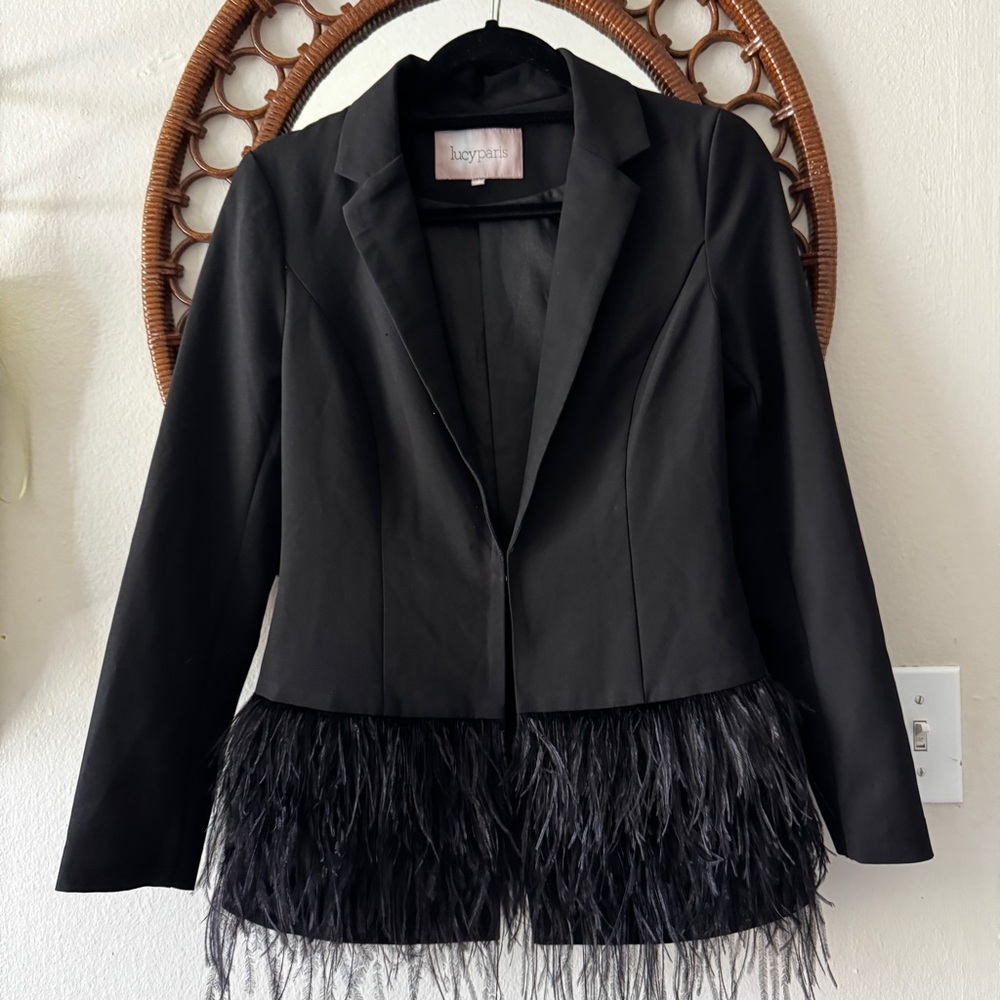 Lucy Paris Feather Trim black Blazer size XS